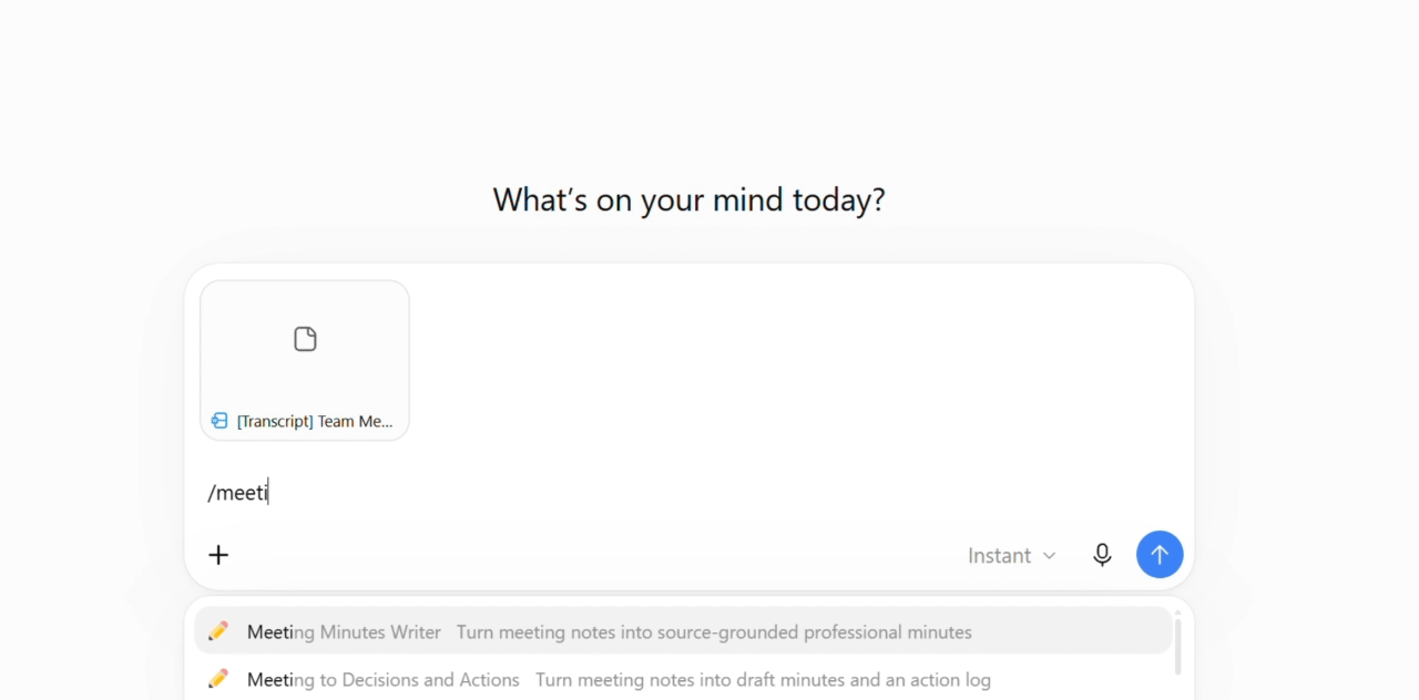 A GIF of a meeting minutes skill being used