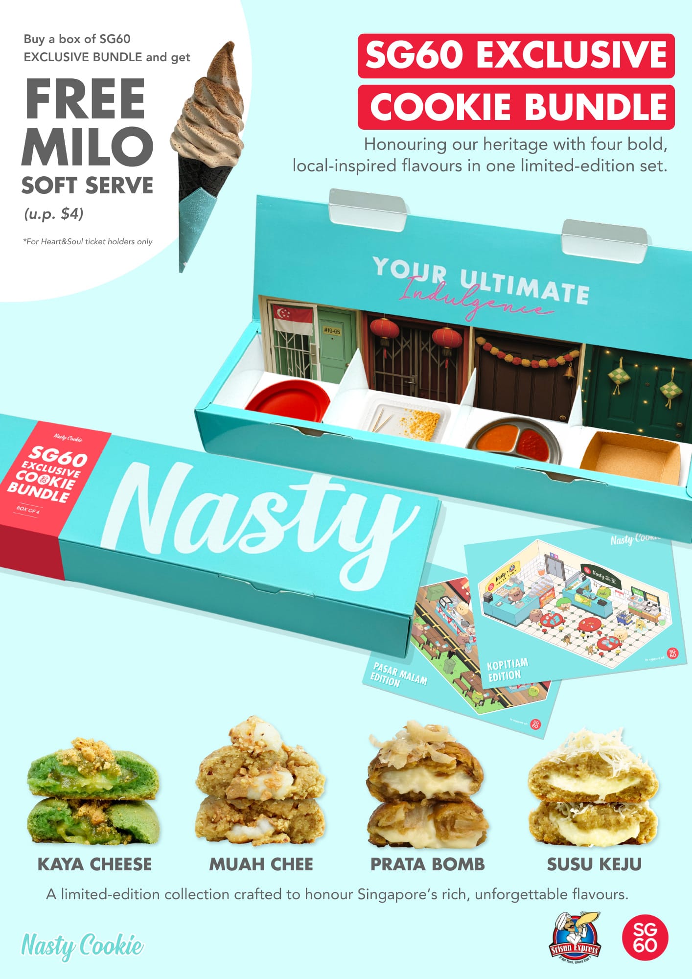 Free Milo soft serve + SG60 limited edition cookie bundle at Nasty Cookie