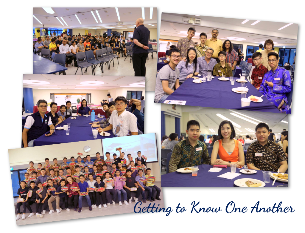 Collage of five photos showing groups of people at a school event titled Getting to Know One Another.
