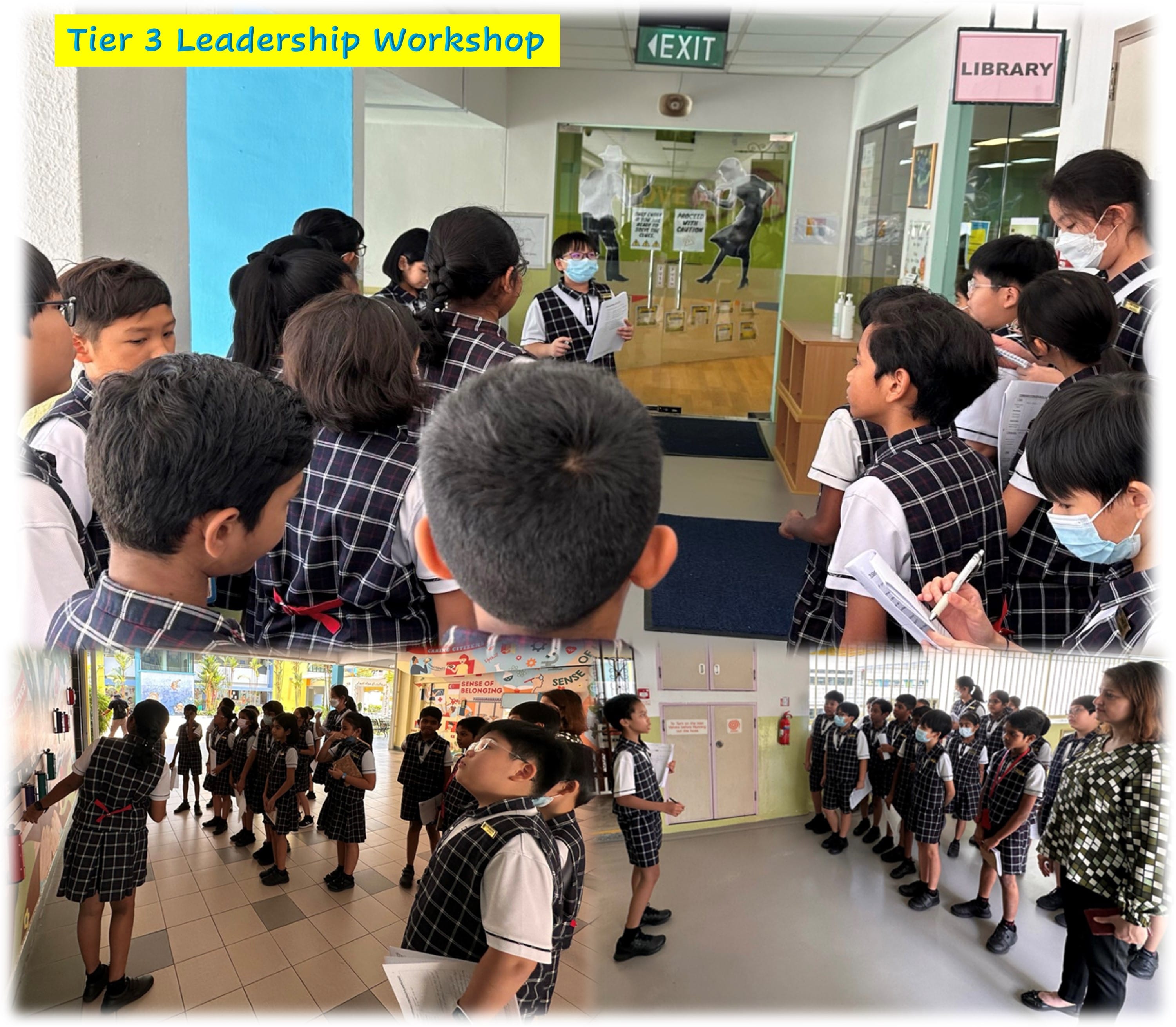 Gather in school hallways during a Tier 3 Leadership Workshop activity.