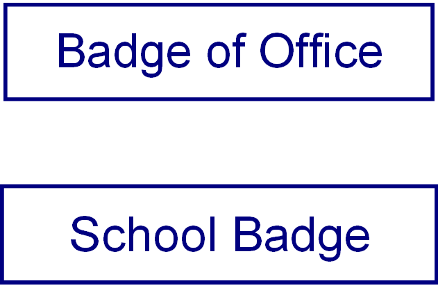 Two dark blue outlined rectangles with blue text reading "Badge of Office" and "School Badge" on white background.