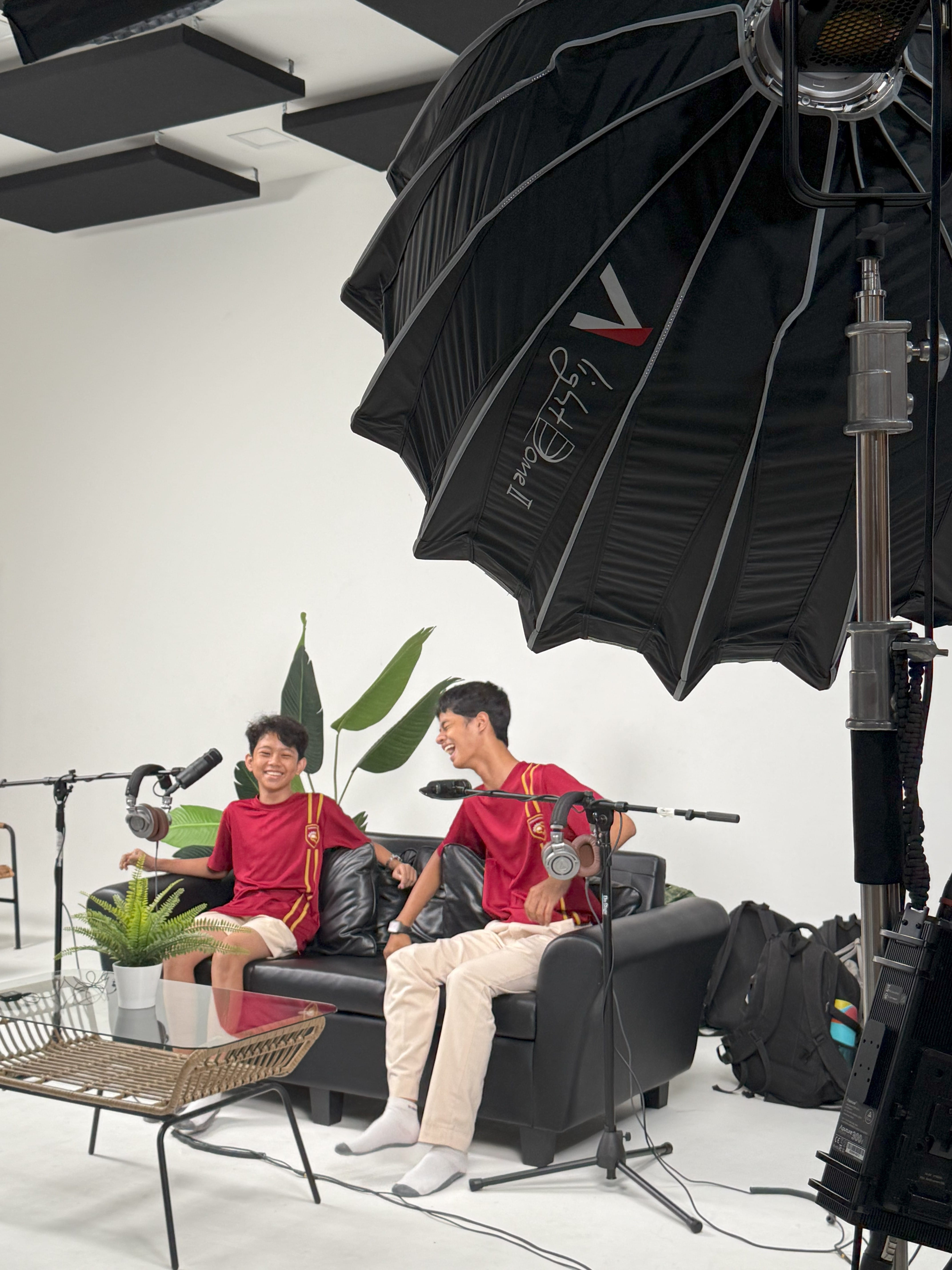 Two boys in a studio