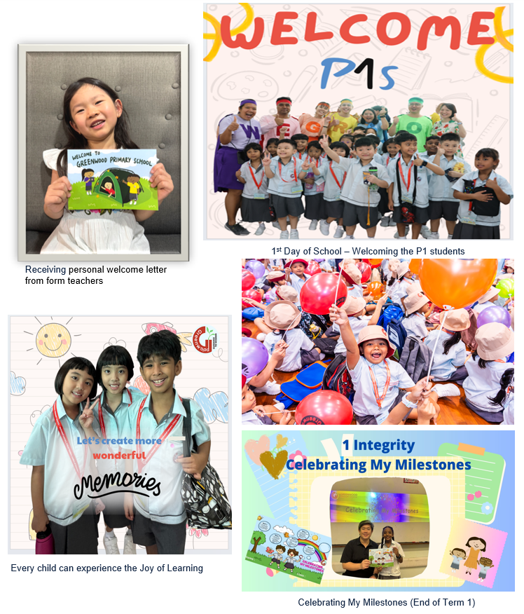 Collage of P1 students photos of theirh happy faces