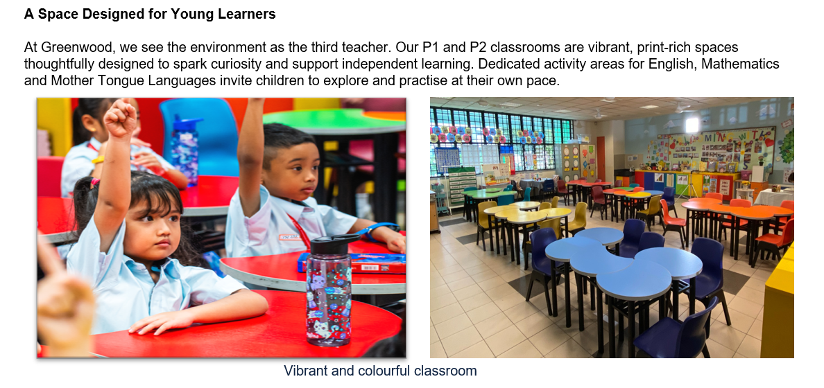 Pictures of P1 and P2 classrooms
