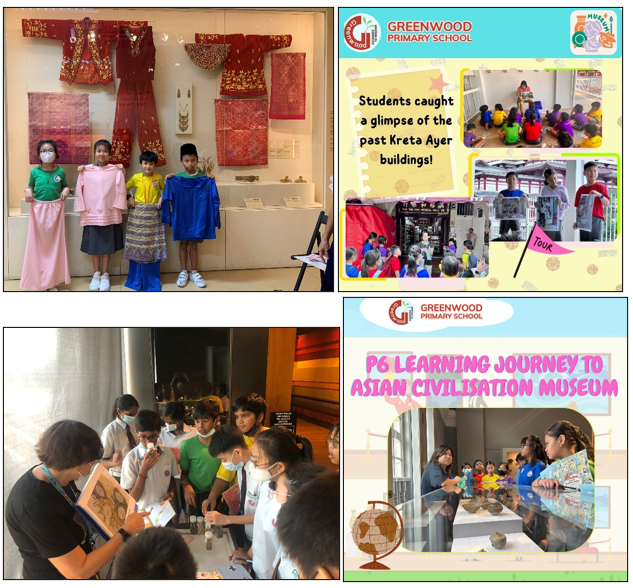 Greenwood Primary School students on a P6 learning journey to the Asian Civilisation Museum, exploring exhibits and artifacts.