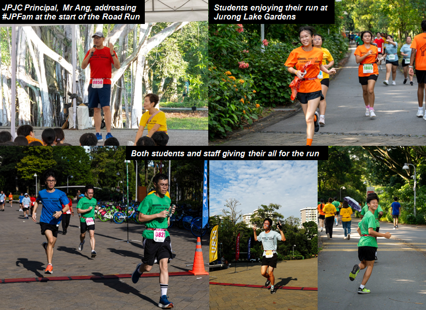 Principal Mr Ang addressing the college, students and staff enjoying their run at Jurong Lake Gardens