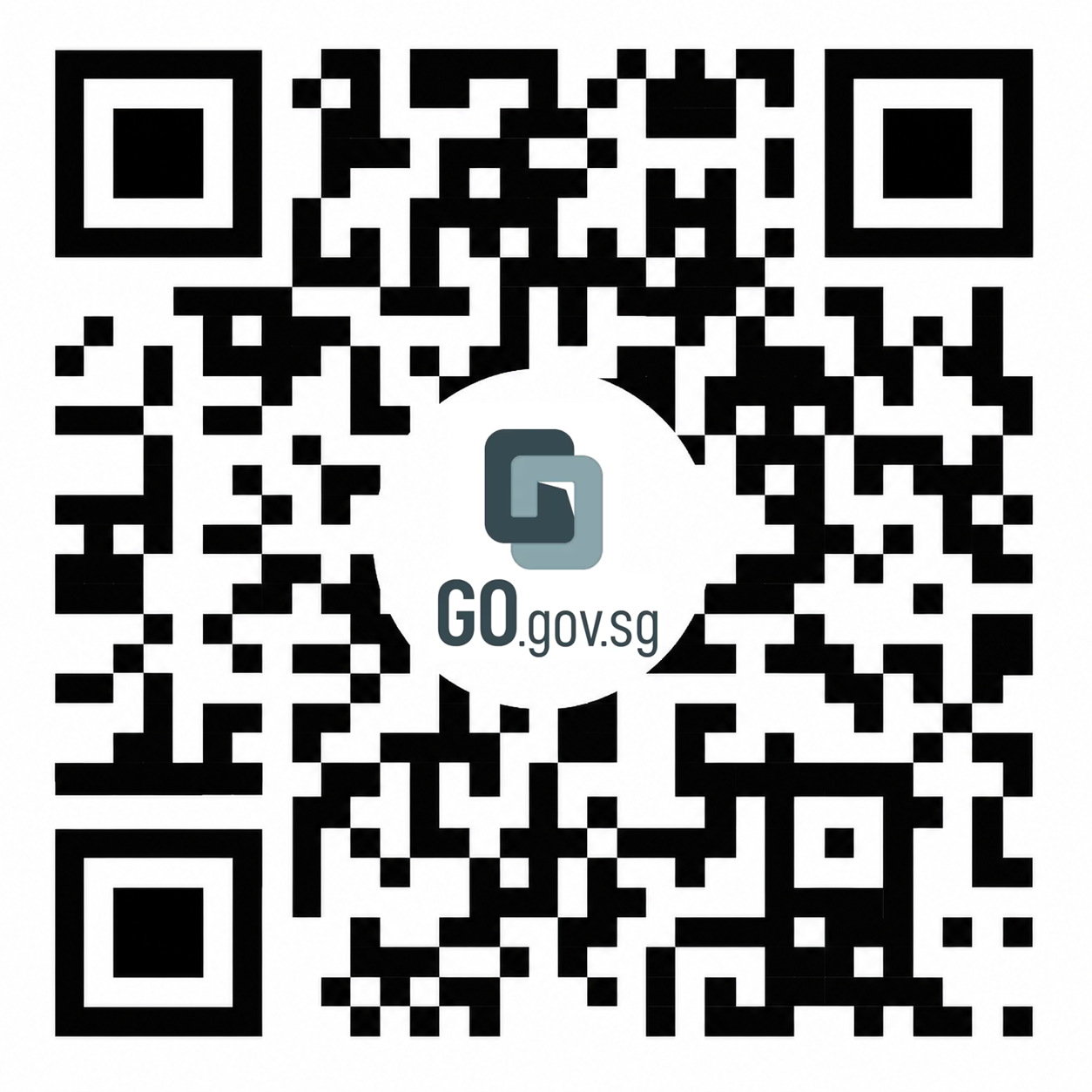 Black and white QR code with a small gray shield logo labeled GO in the center.