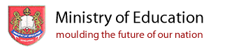 Shield emblem beside bold text reading Ministry of Education with red tagline moulding the future of our nation.