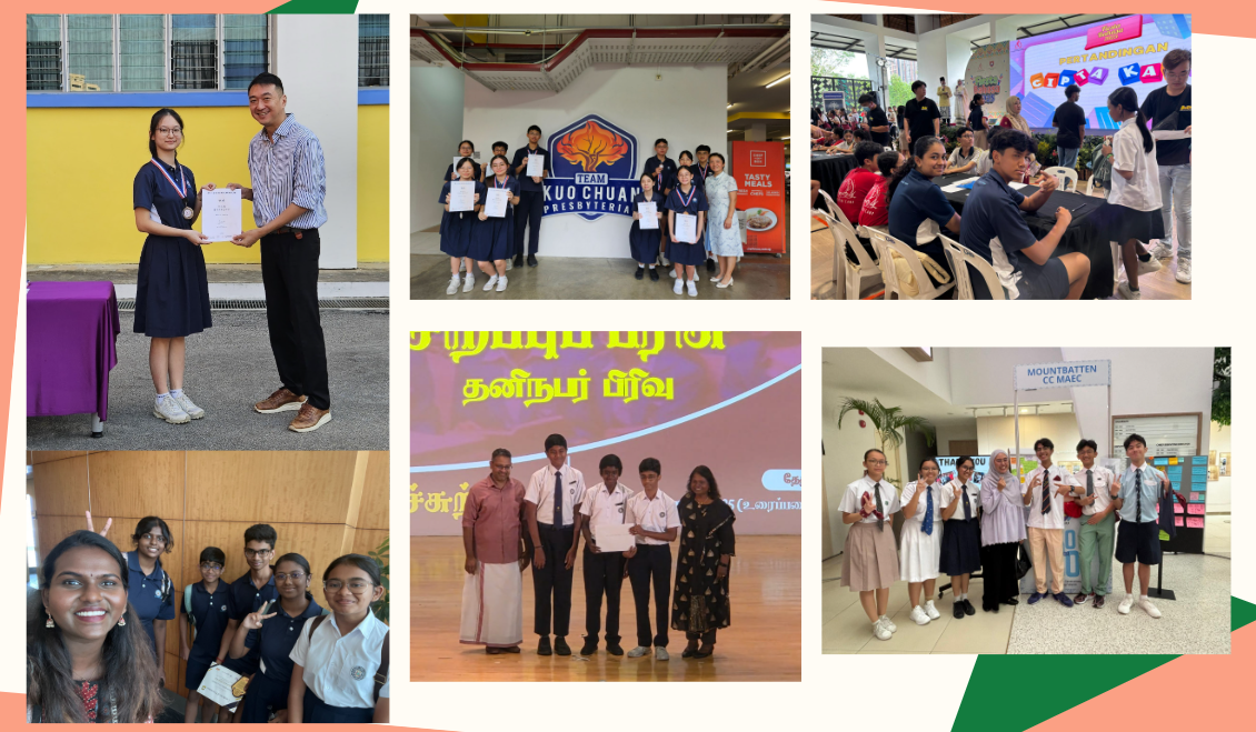 Collage of six photos showing school students at various award ceremonies and group events.