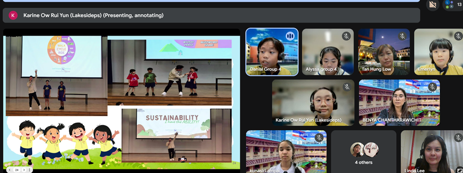A screenshot of the google meet of Lakeside Primary students and students from Thailand