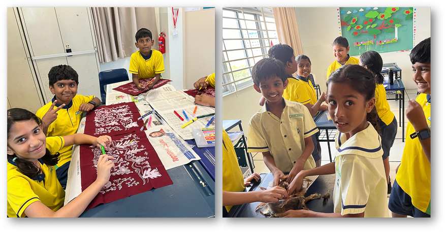 Experiencing Warli Art - Celebrating and Appreciating Indian Culture! (left). Station-Based Learning - Exploring the 5 Senses! (right)