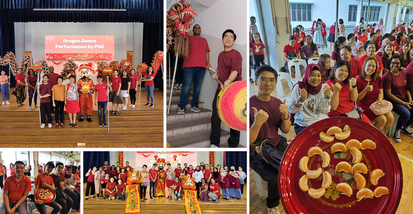 Members of the PSG perform a dragon dance, pose with the school leaders, and watch the school’s Chinese New Year celebration.