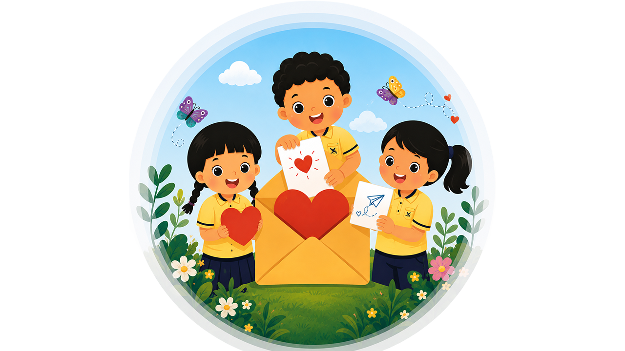 An image of Lakeside Primary School students holding appreciation letters for Teachers' Day.