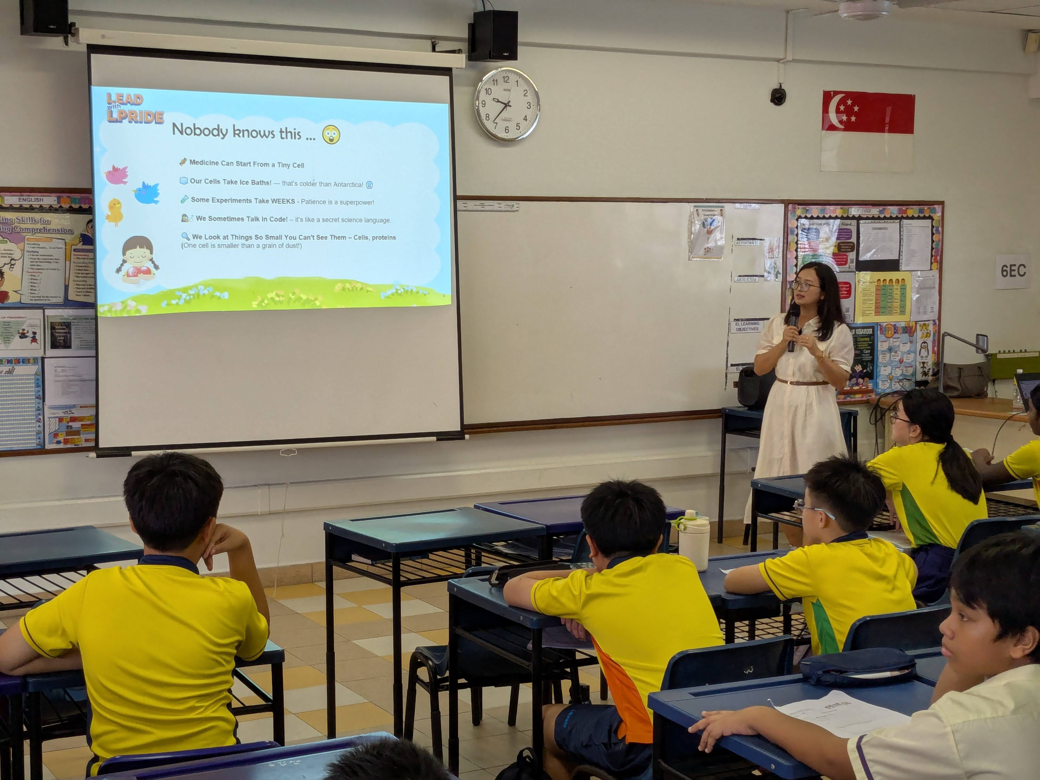 A parent speaker addressing the classroom with real-world wisdom