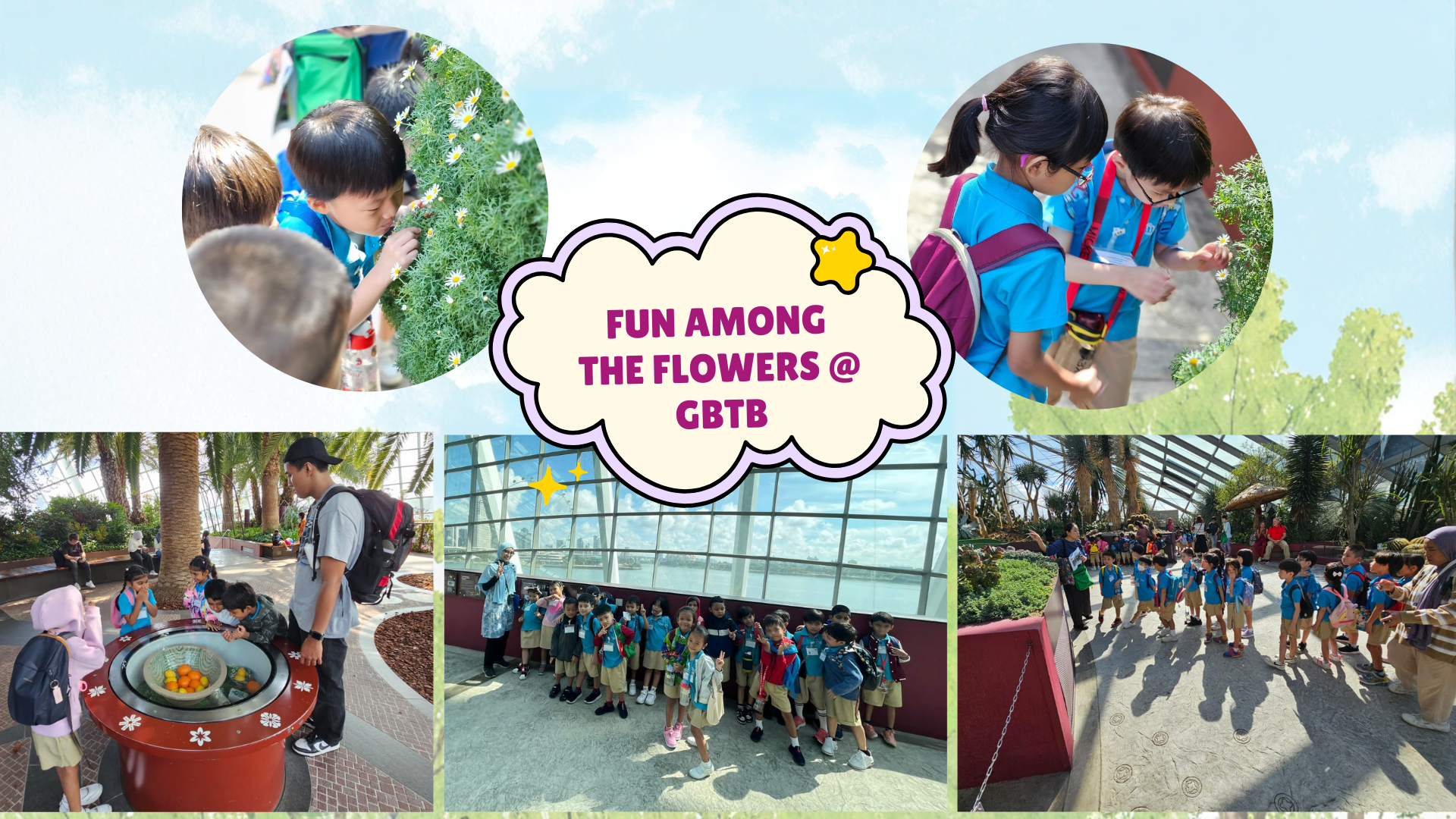 Students on a learning journey to Gardens by the Bay, exploring flowers and plants at the conservatories