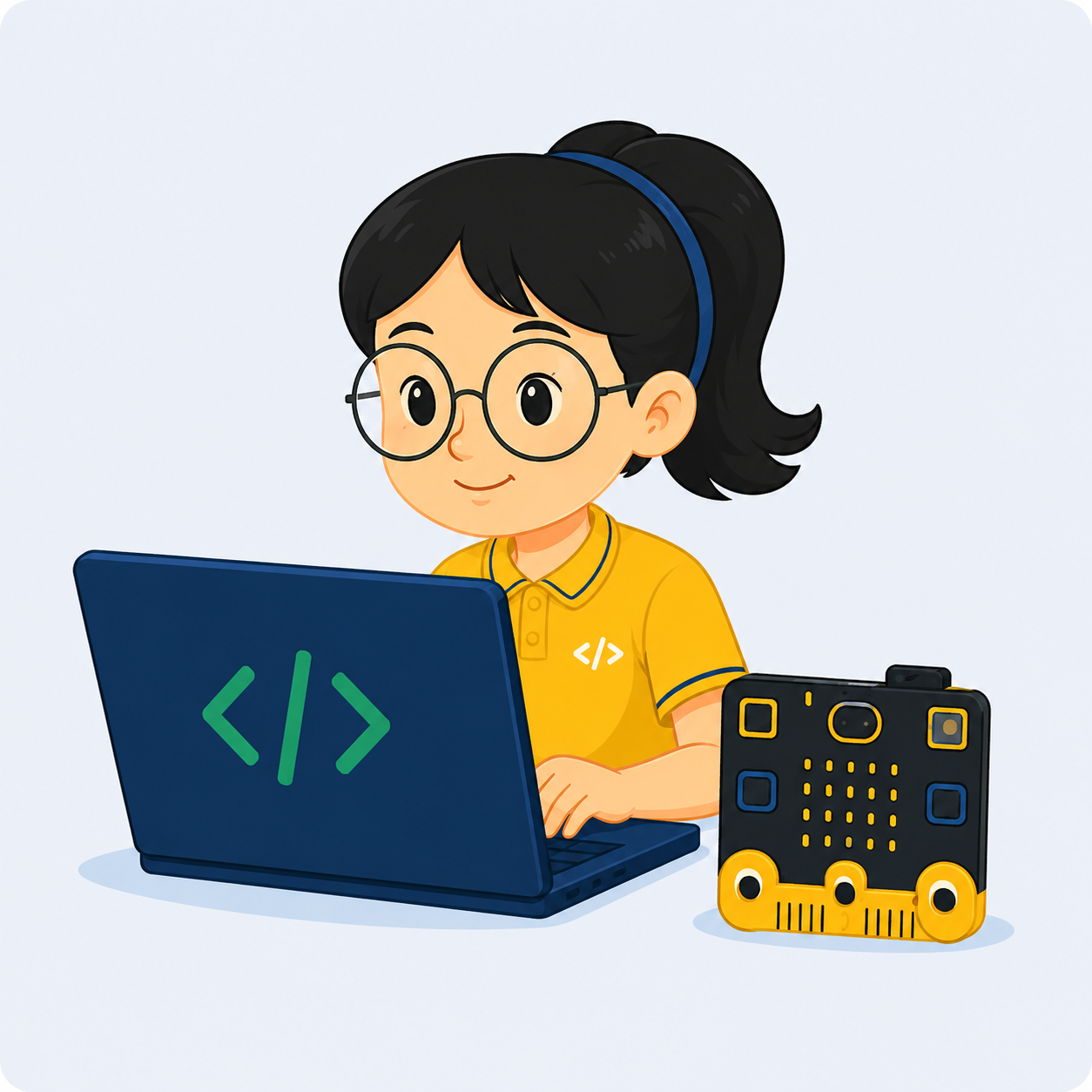 girl doing microbit coding on a laptop