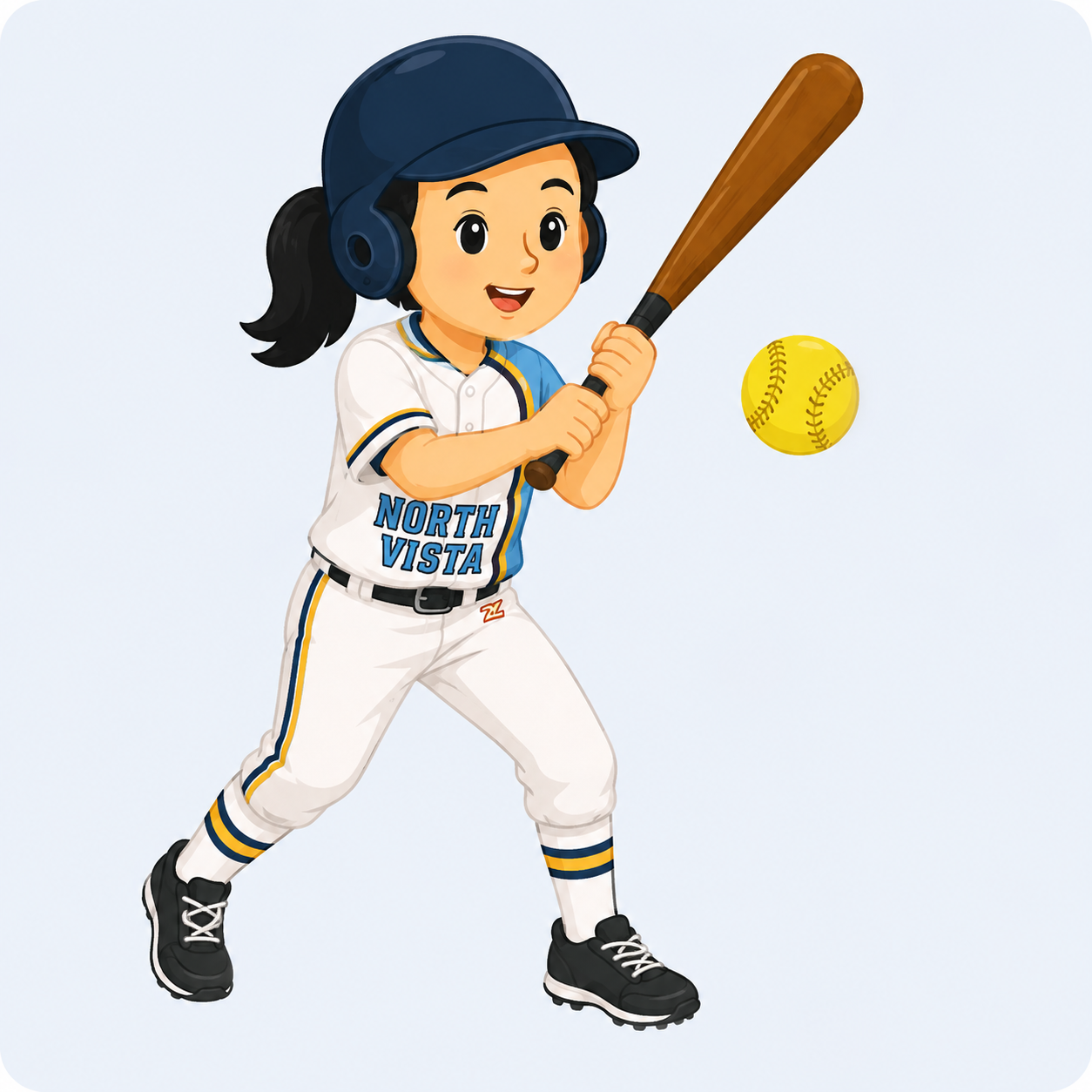girl in softball uniform batting the ball