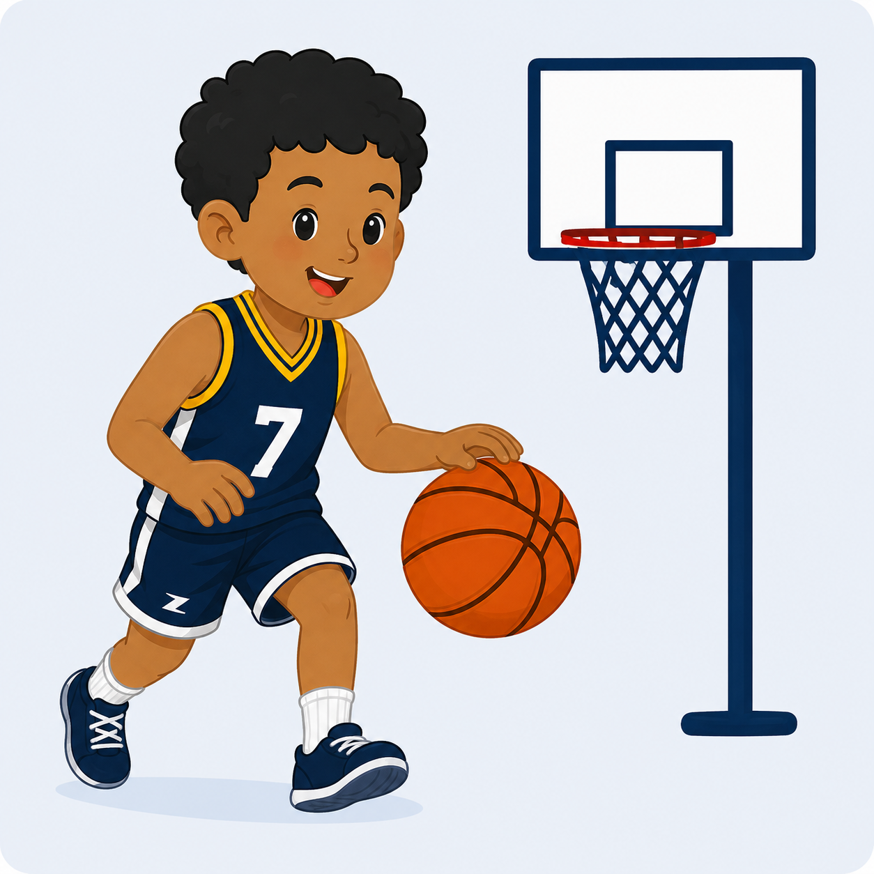 boy in black basketball uniform dribbling with basketball