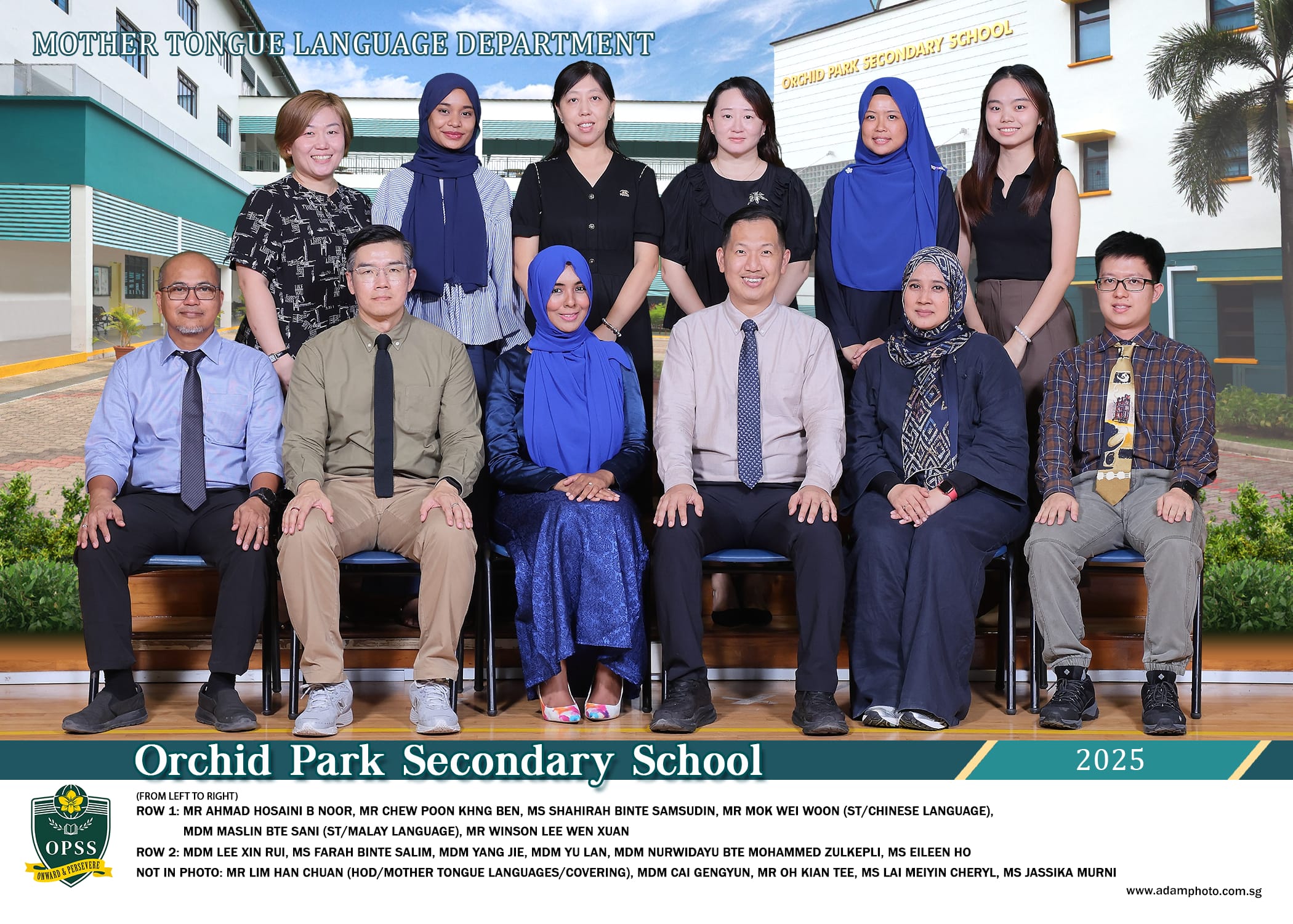 Group photo of the Mother Tongue Language Department staff at Orchid Park Secondary School, 2025.