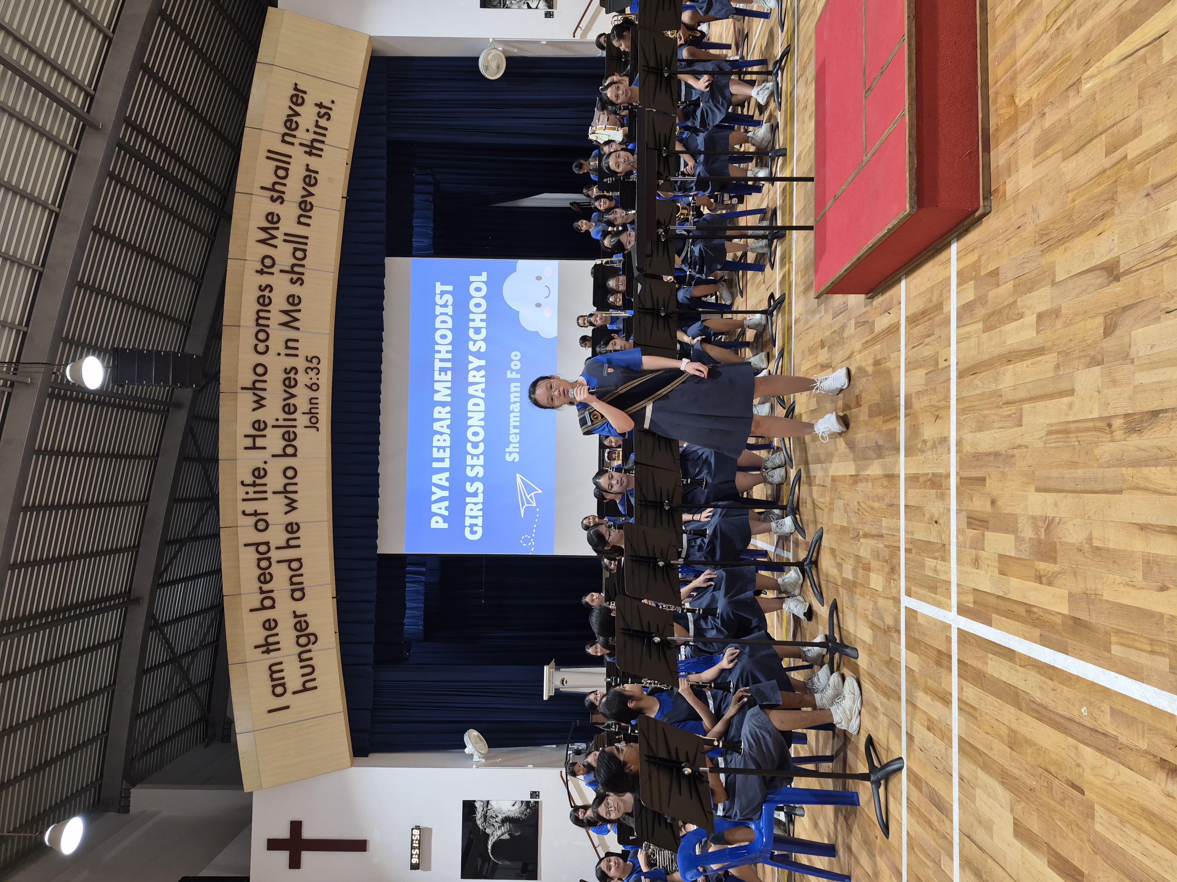 Band Exchange at FMSS, with our Drum Major Cathrina introducing the Band
