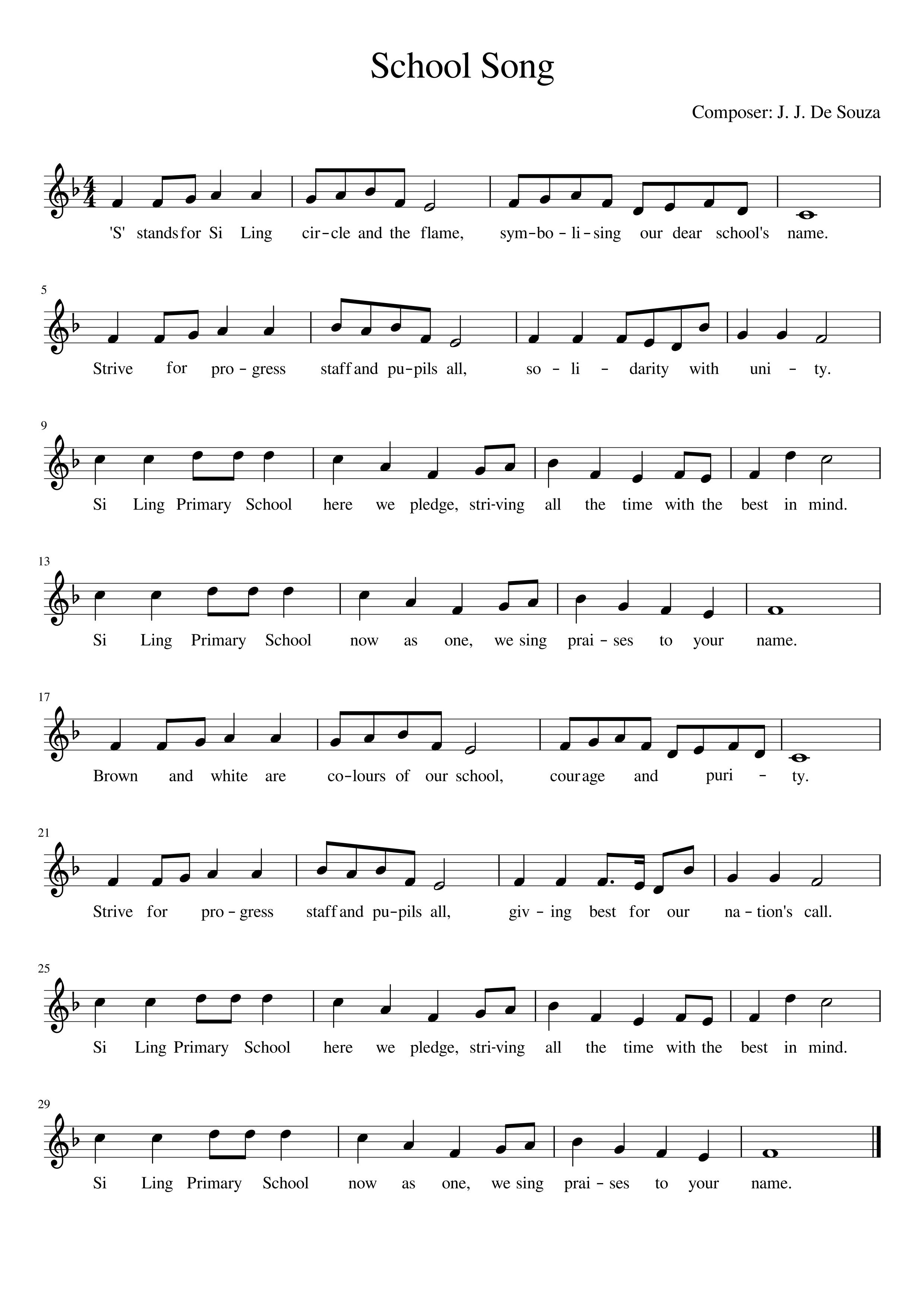 Si Ling Primary School Song Score