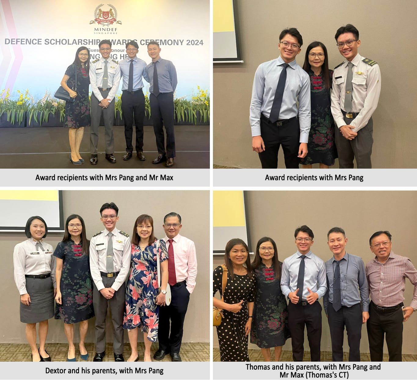 Four group photos from the MINDEF Defence Scholarship Awards Ceremony 2024.