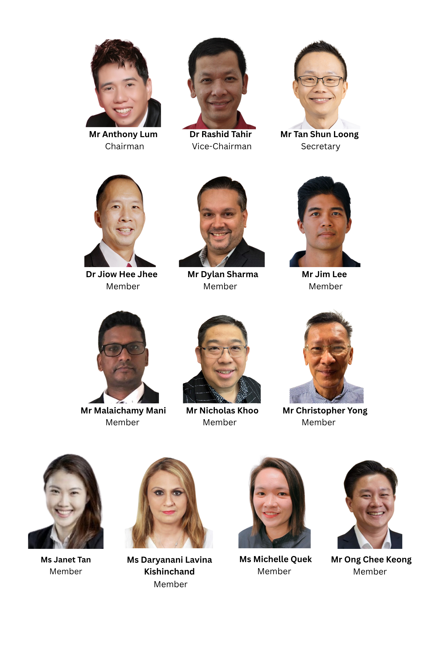 Grid of 10 headshots showing named committee members including a Chairman, Vice-Chairman, Secretary, and Members.
