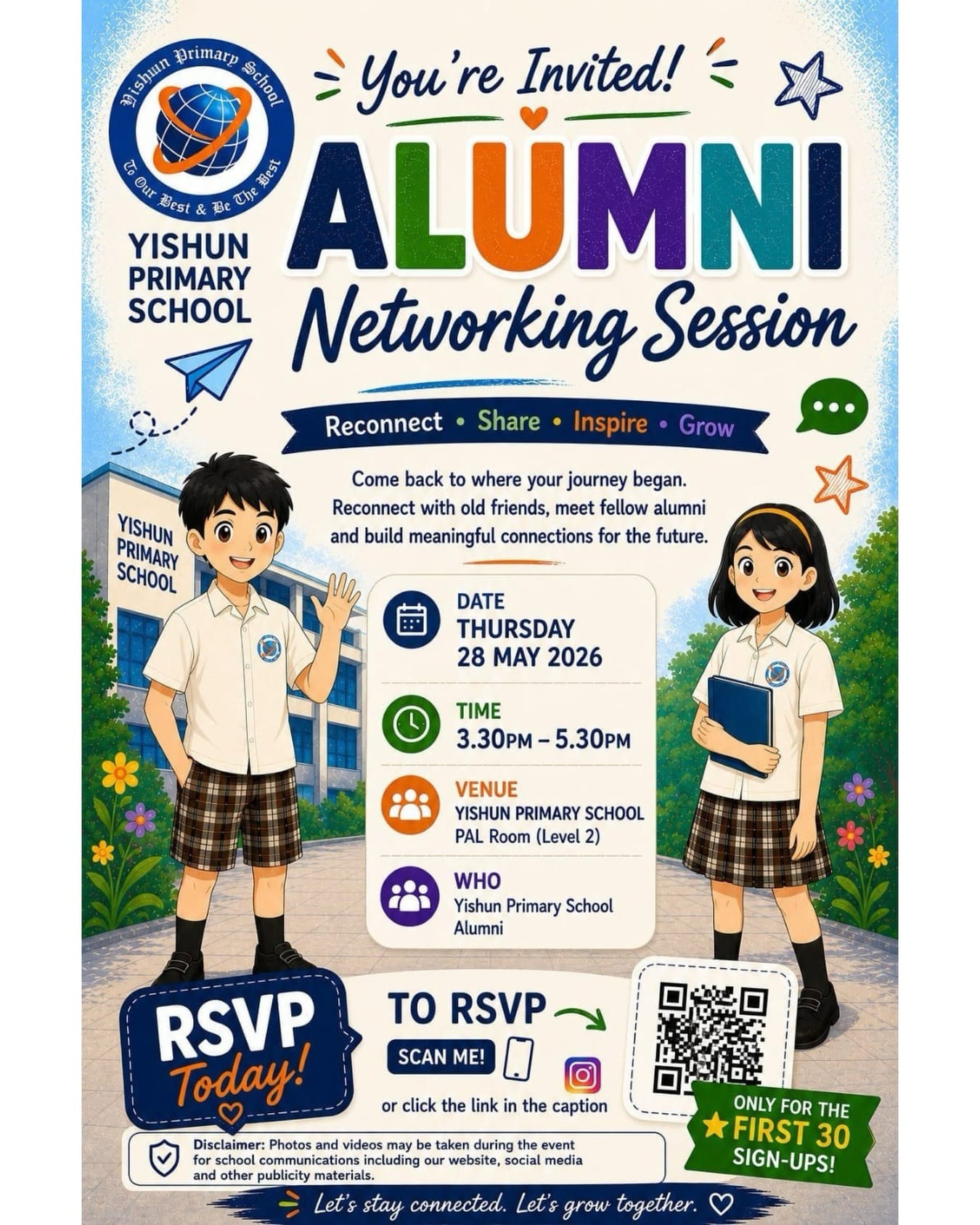 Poster of the alumni networking session held in Yishun Primary School.