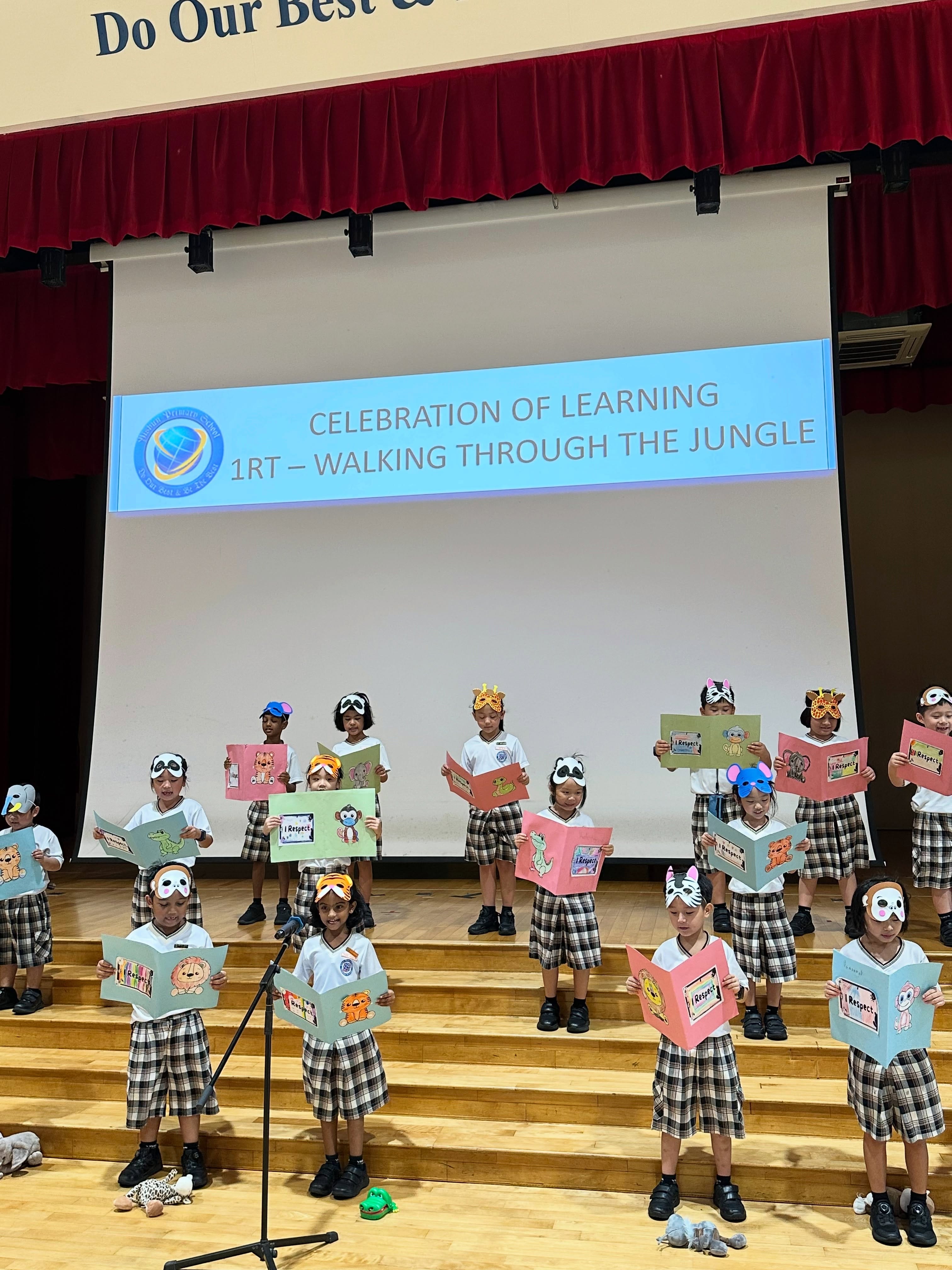 Students from 1 Respect presenting "Walking Through the Jungle" during Celebration of Learning.