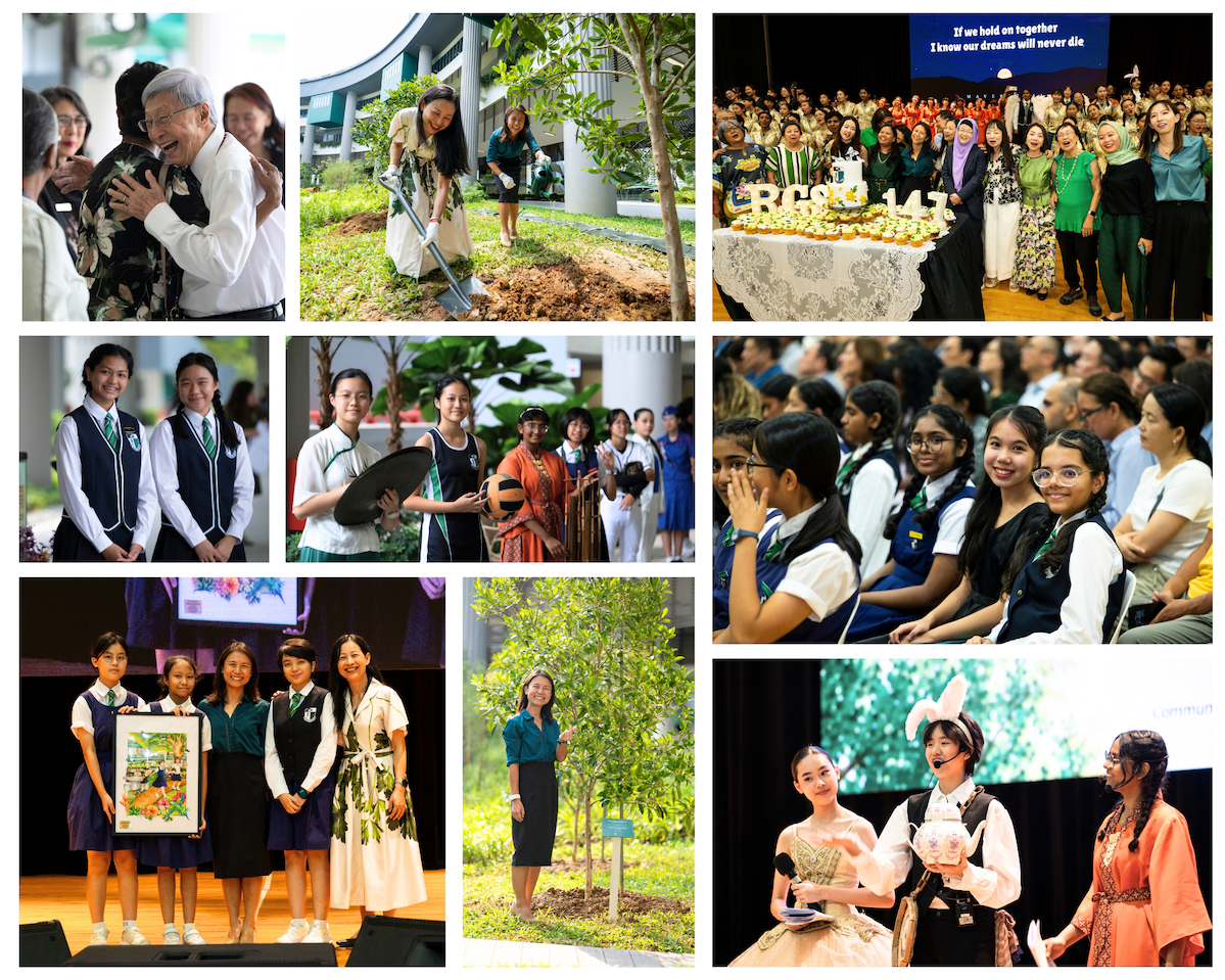A collage of people getting together, planting, singing songs, seated audiences and presenting of an art painting.