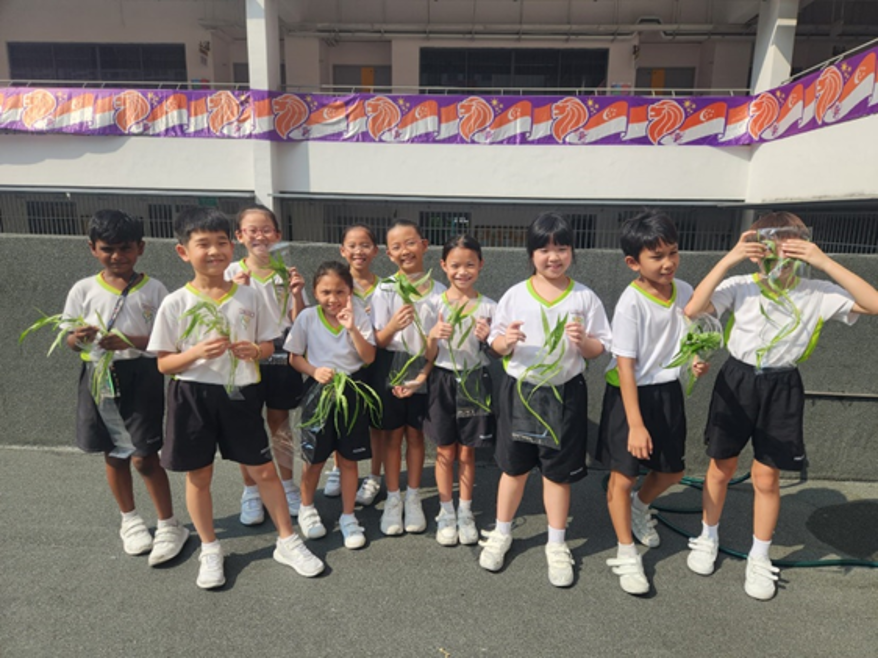 Our P3 students with their harvest to be donated to the community beneficiary. 
