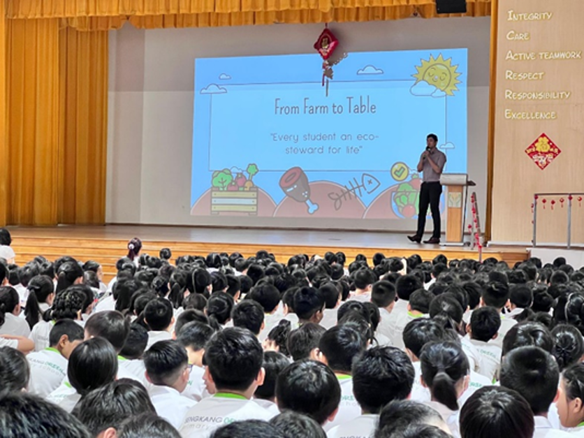 The Green Sparks teacher sharing the new initiative with the students during one of the morning assembly. 