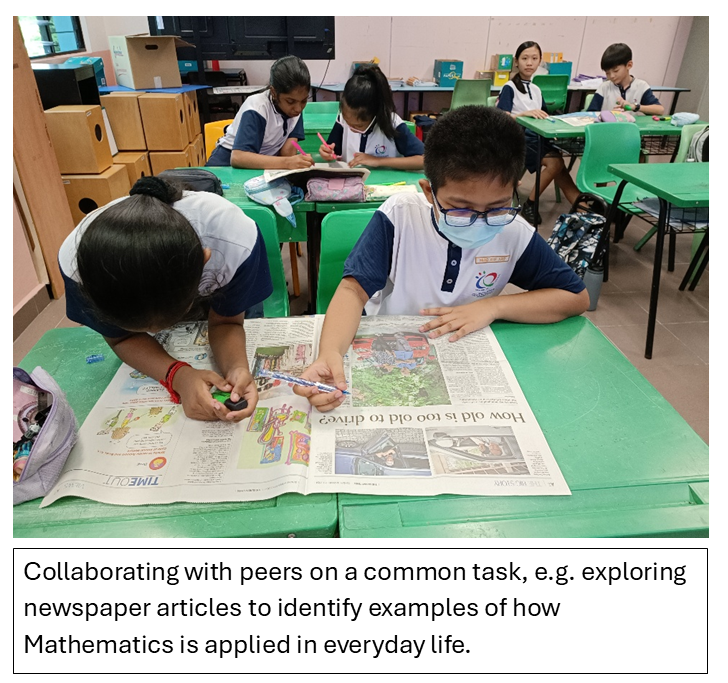 Students learning to identify examples of how Mathematics is applied in everyday life by exploring newspaper articles.