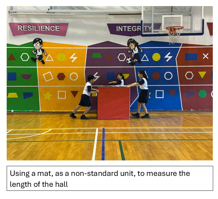 Using a mat to measure the length of the hall