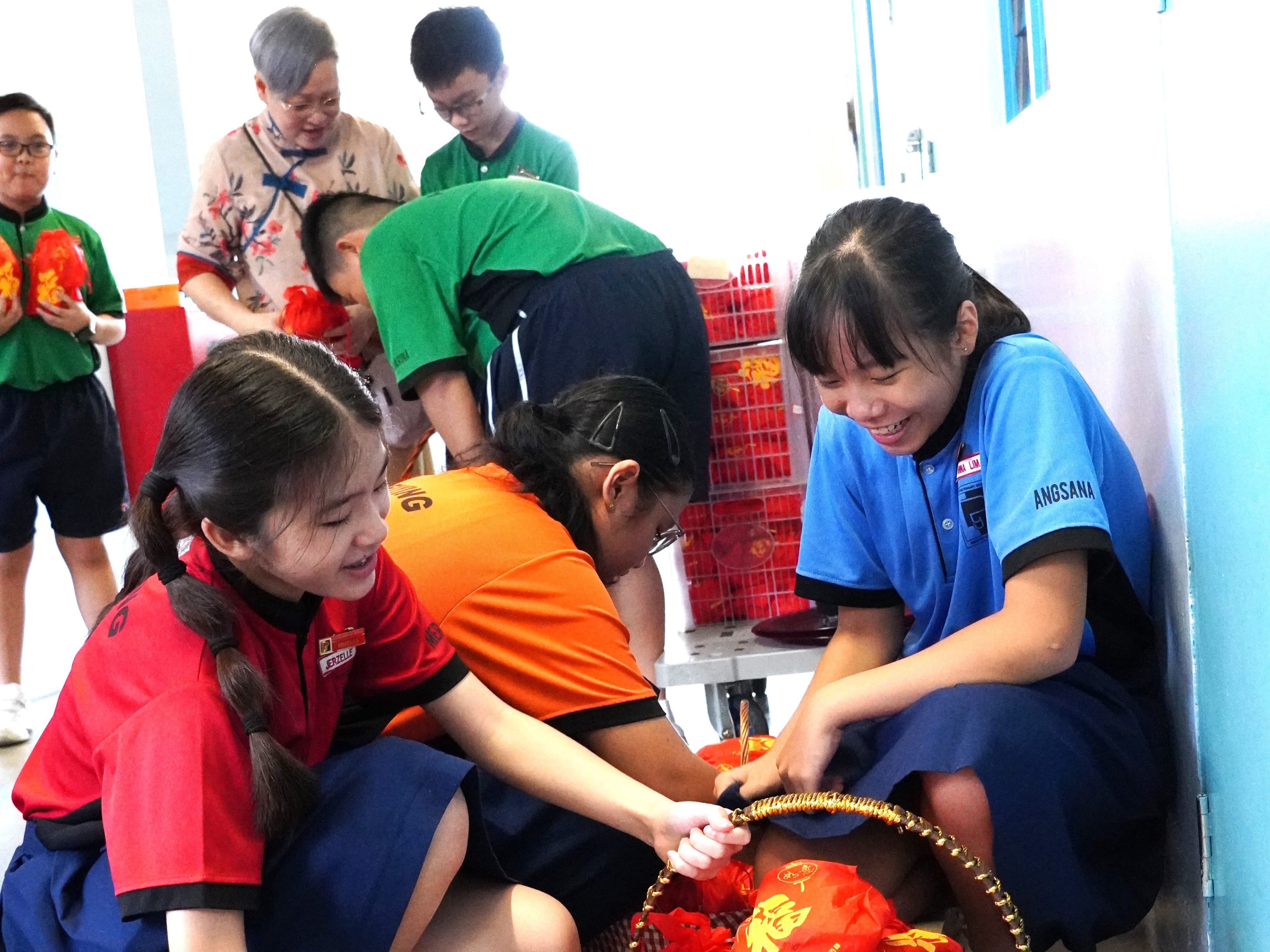 Students working together during a hands-on cultural activity.