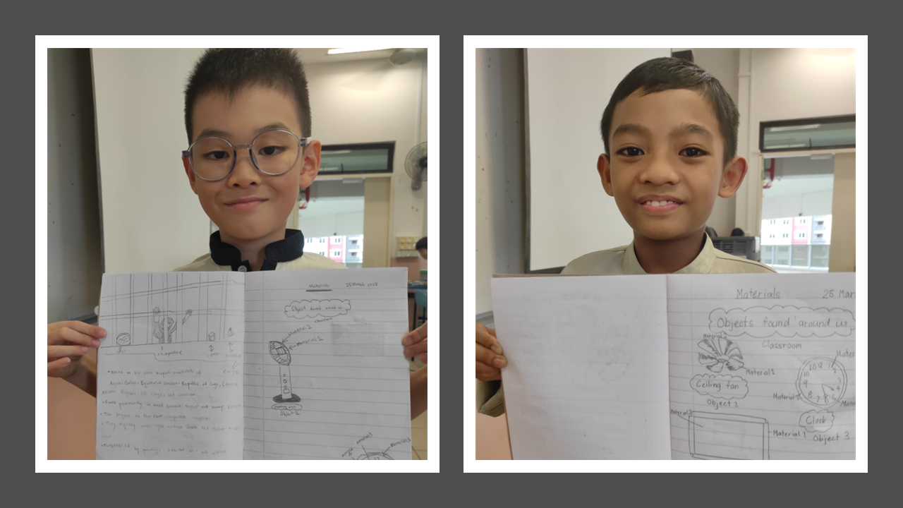 Students showing their notes in science sketch book