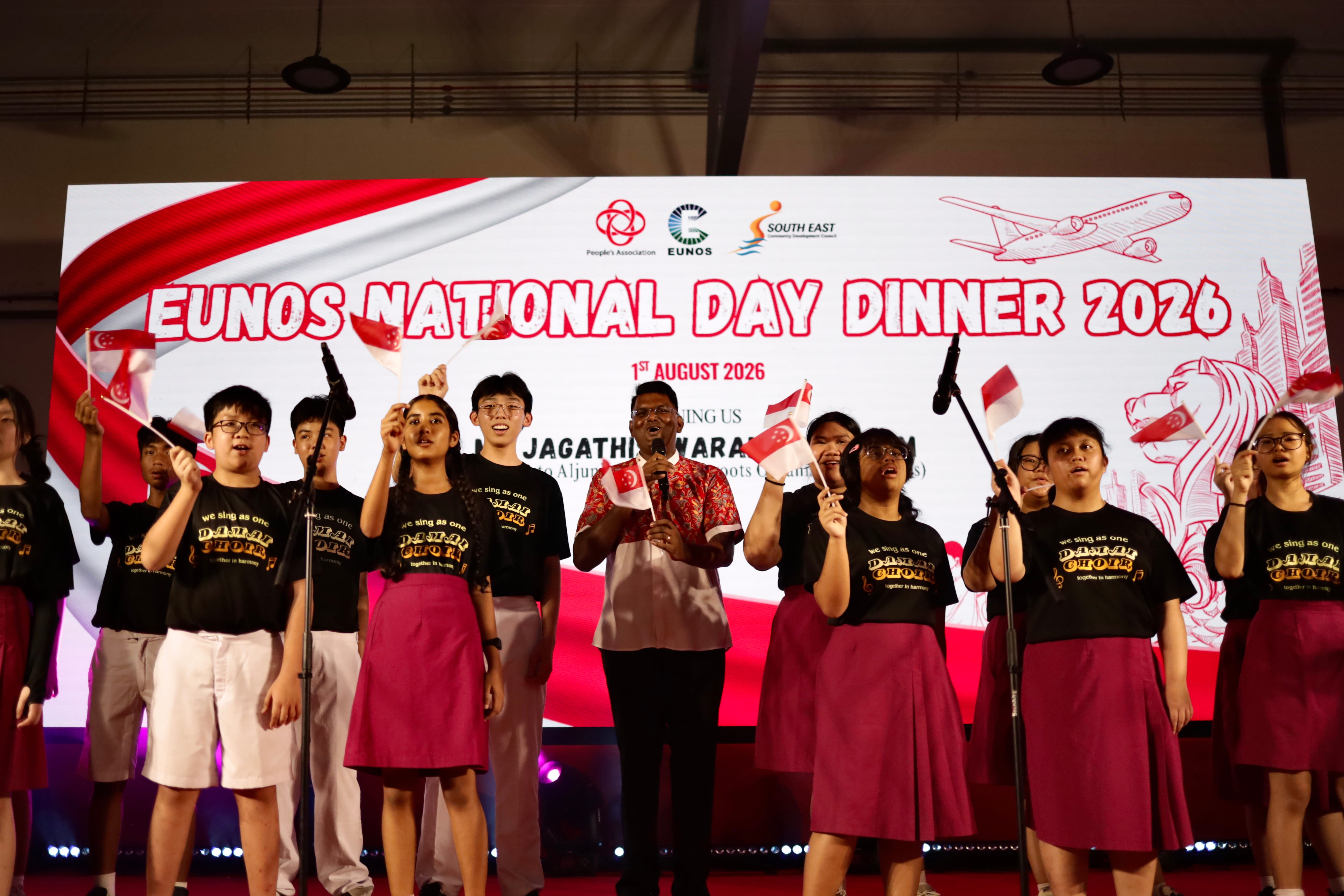 Choir performing for the Eunos NDP Dinner 2026 with Special guest special guest Mr. Jagathiswaran Rajo, Adviser to Aljunied GRC GROs