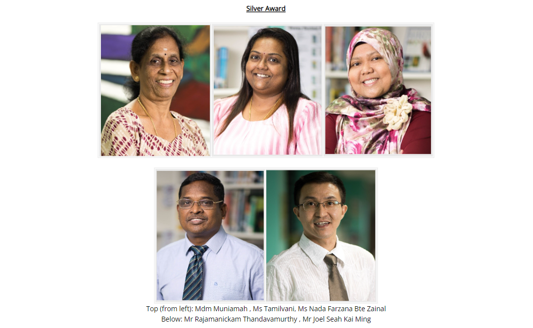 Five Silver Award recipients shown in individual portrait photos, three women on top and two men below.