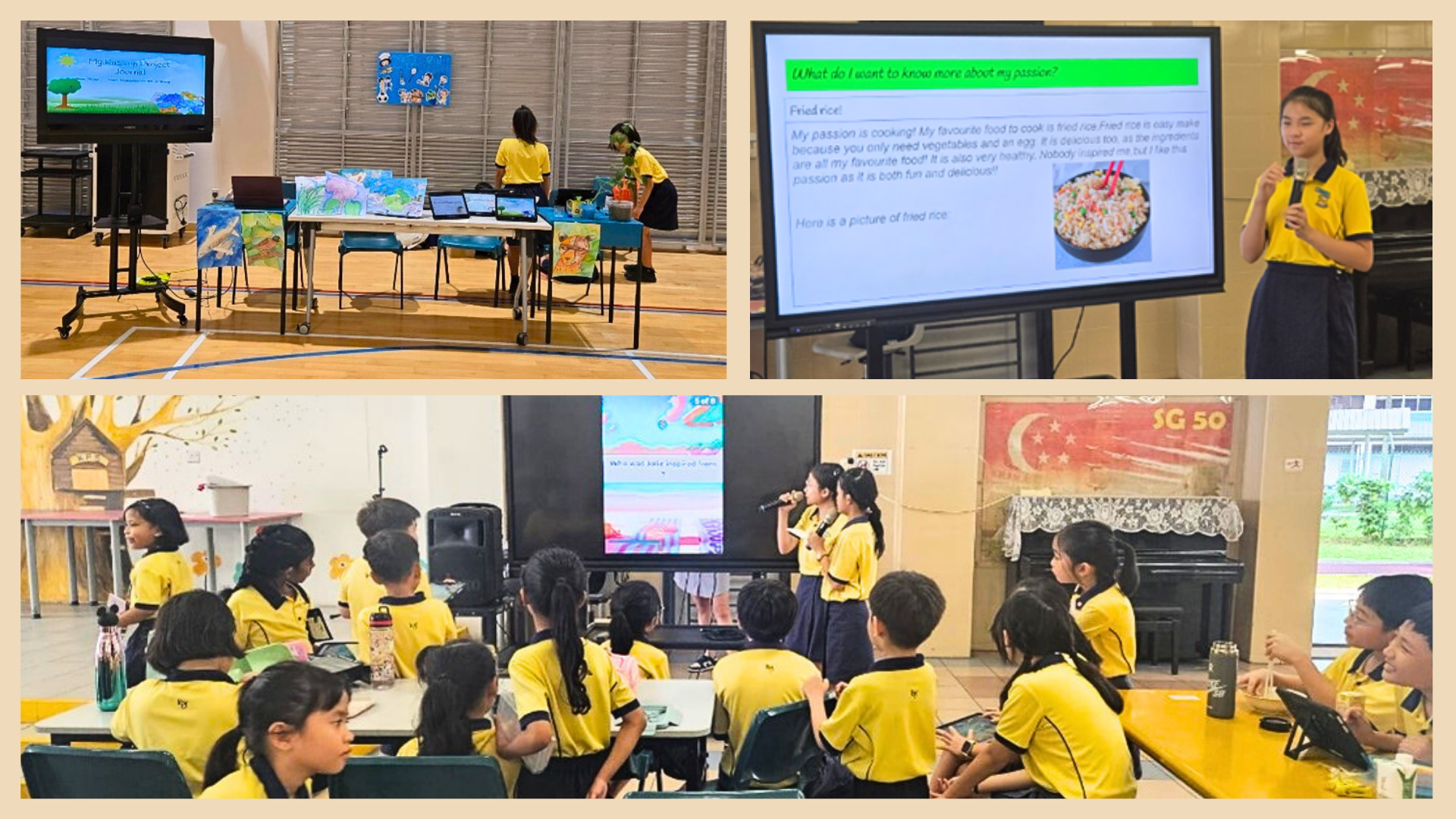 Students watching attentively on the presenter while having the recess break.