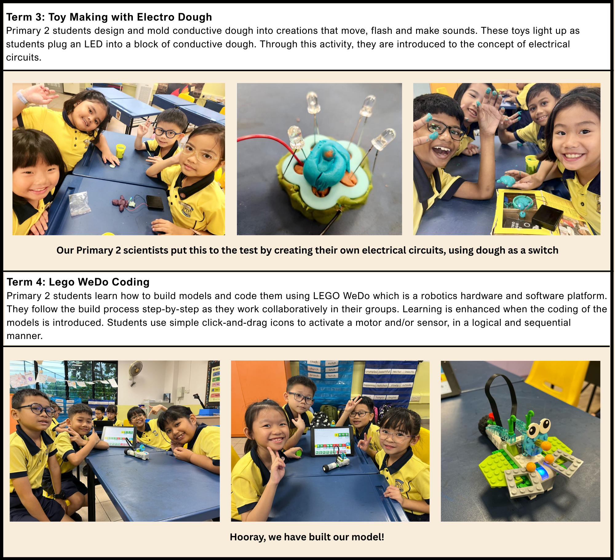 Students excited to show off their Electro Dough and Lego models that they have created. 