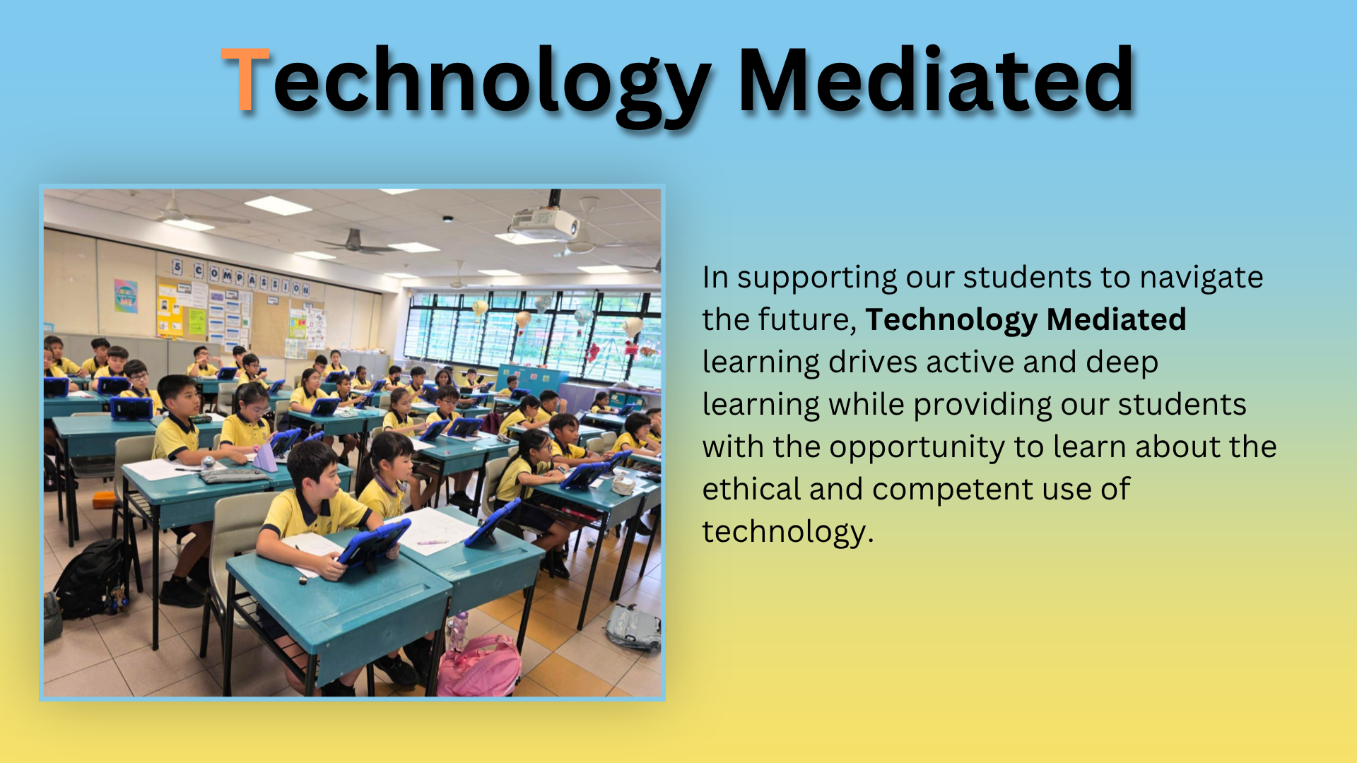 students using ipad in classroom to learn about Technology Mediated learning.