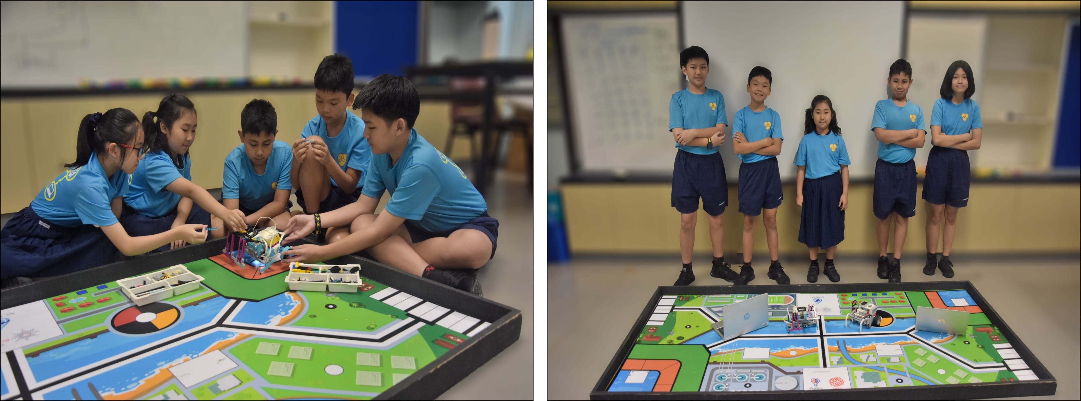 Robotics students working on their robot.