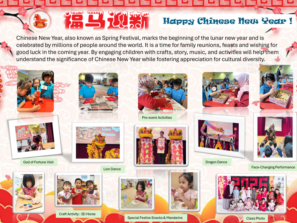 Children celebrate Chinese New Year through crafts, cultural performances, and festive activities.