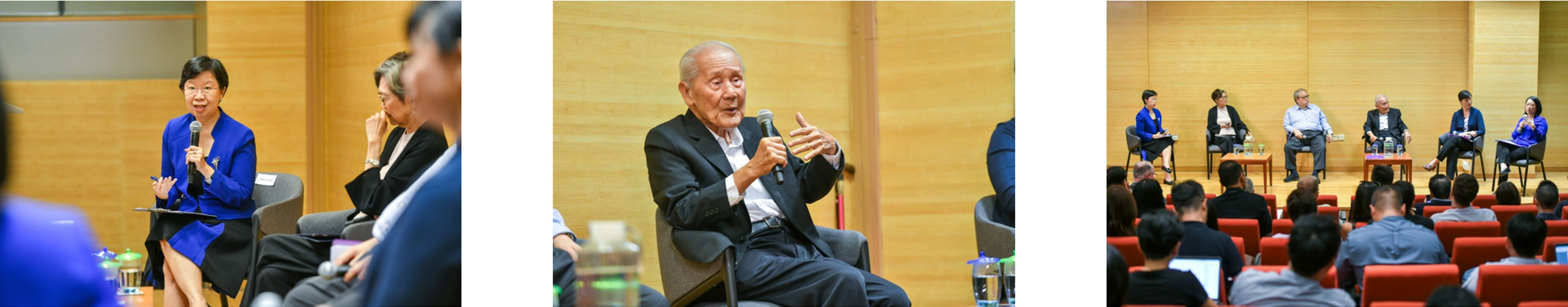 Images of Prof Lily Kong, Prof Wang Gungwu, and the panel discussion at the launch event