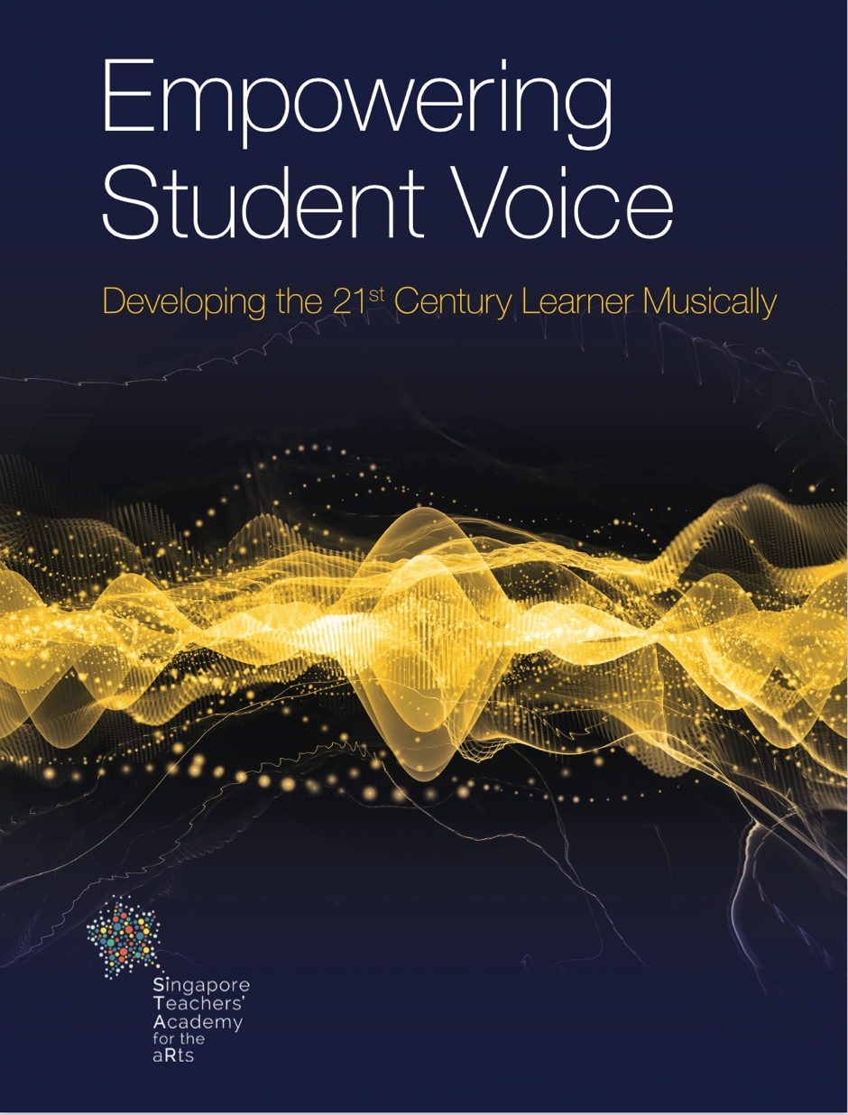 Cover titled "Empowering Student Voice: Developing the 21st Century Learner Musically" with glowing gold wave on dark blue.