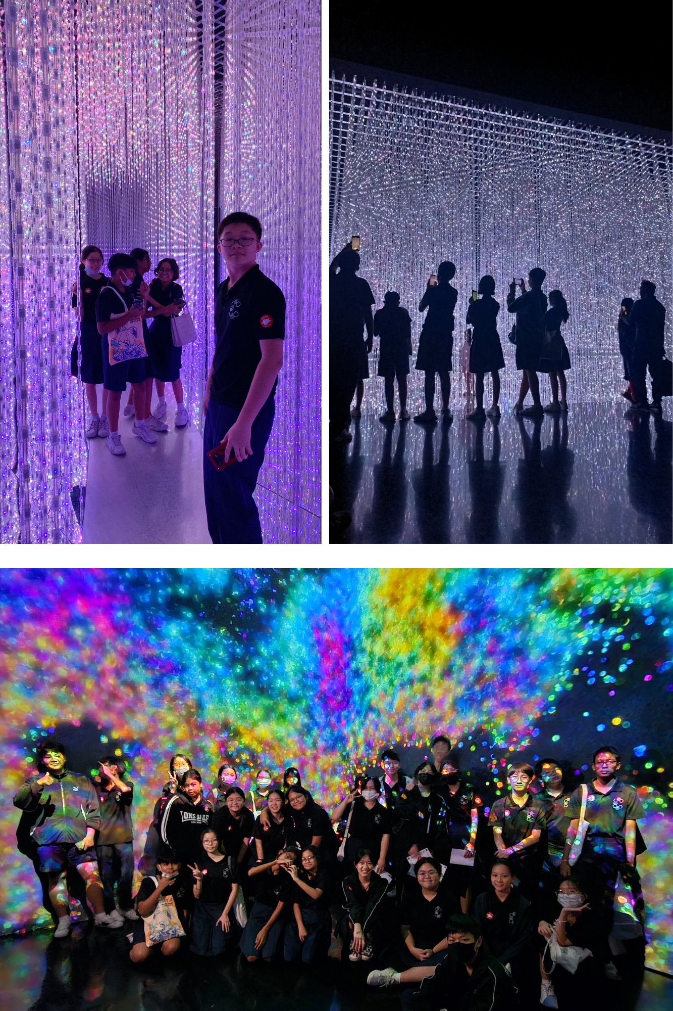 3 photos of students at the Art Science Museum