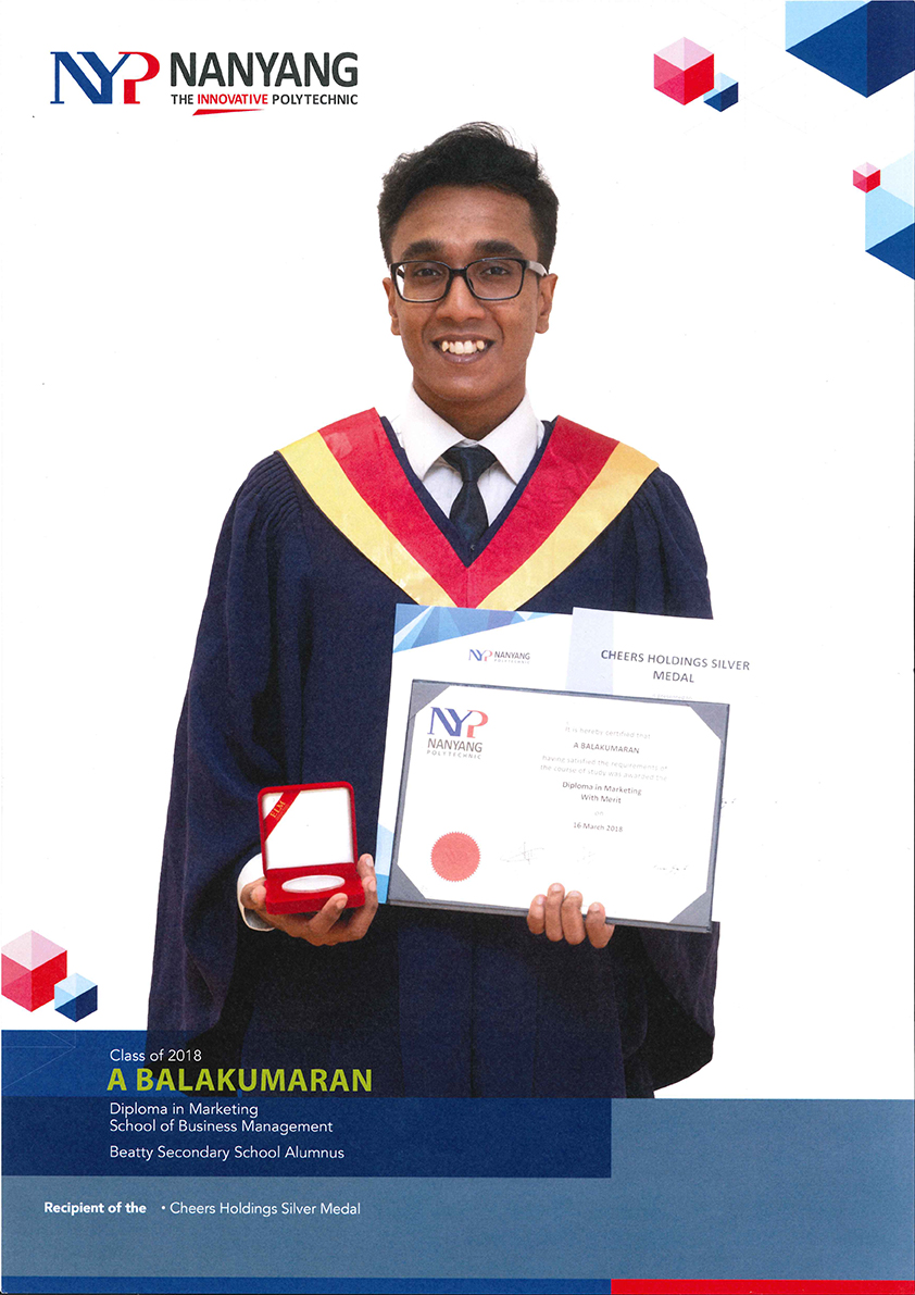 Nanyang Polytechnic Silver Medal Poster featuring Alumni A Balakumaran