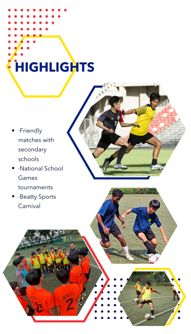 Highlights flyer showing youth soccer players competing and huddled in orange Beatty jerseys on a field.