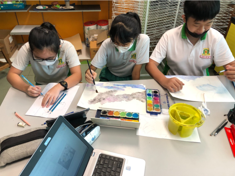 students doing painting