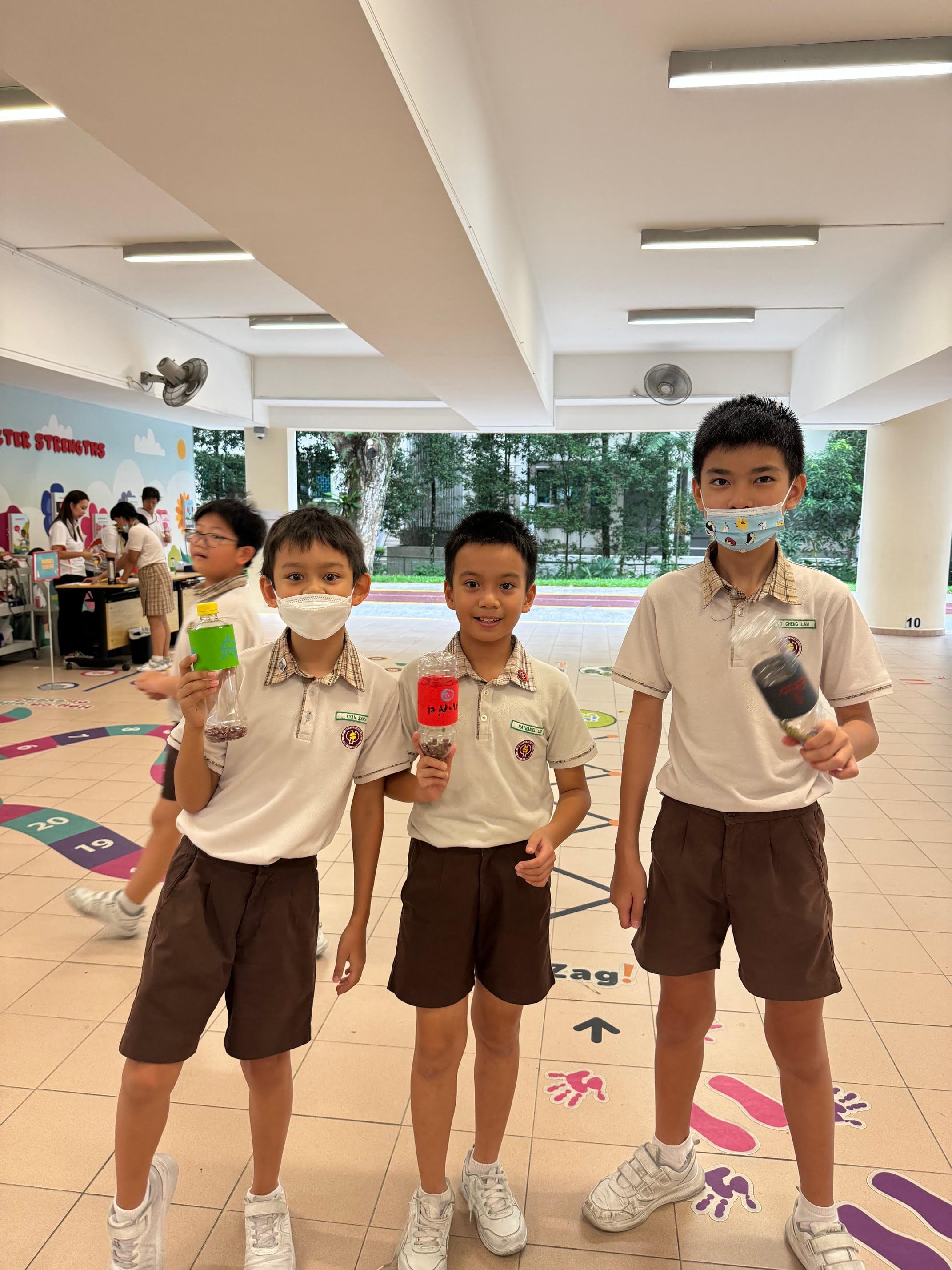 Students engaging in art and music activities during recess.